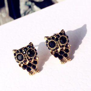 New 925 Cute Black Owl Drop Earrings